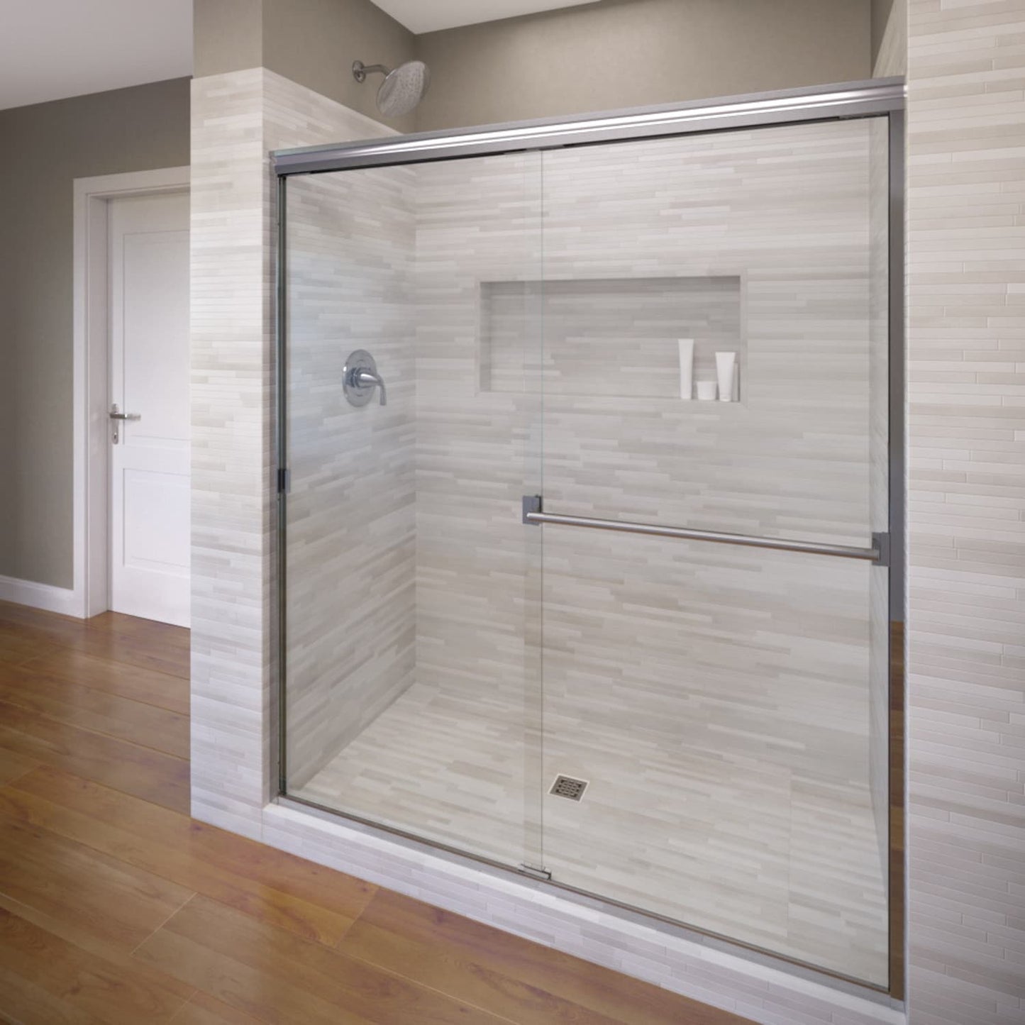 Basco Classic Chrome 43-in to 47-in W x 70-in H Semi-frameless Clear Glass Bypass Sliding Shower door