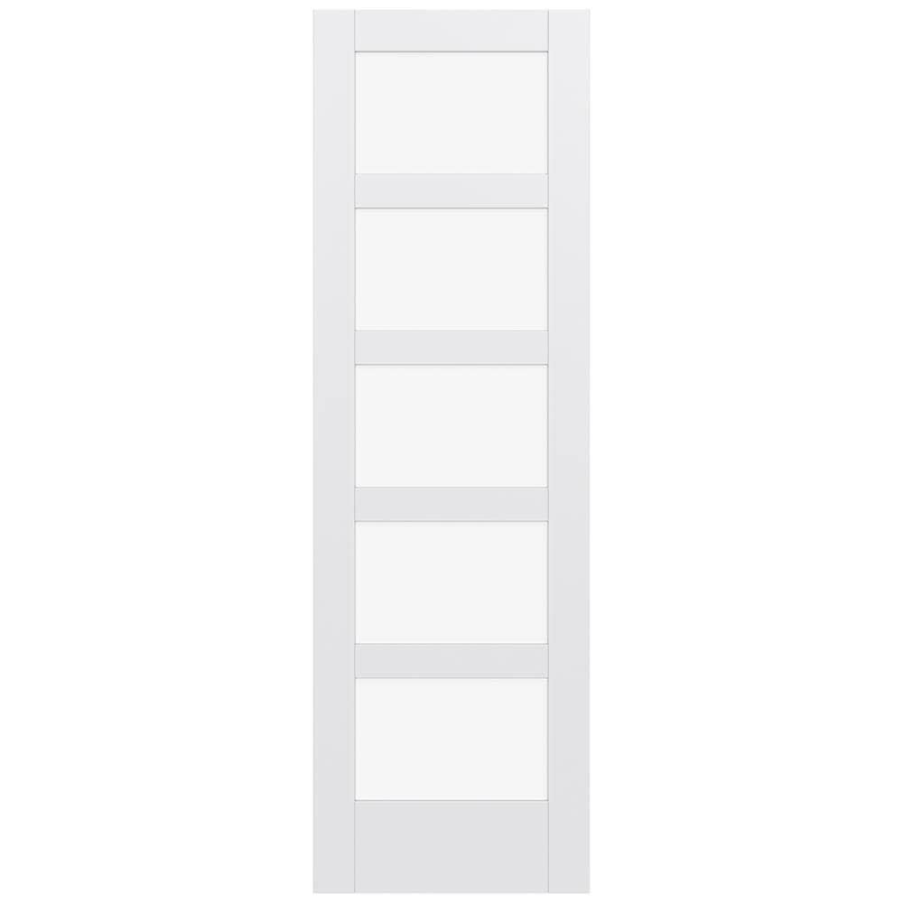 JELD-WEN MODA 1055W 30-in x 96-in Primed 5-panel equal Clear glass Smooth Solid core Primed MDF Slab Door