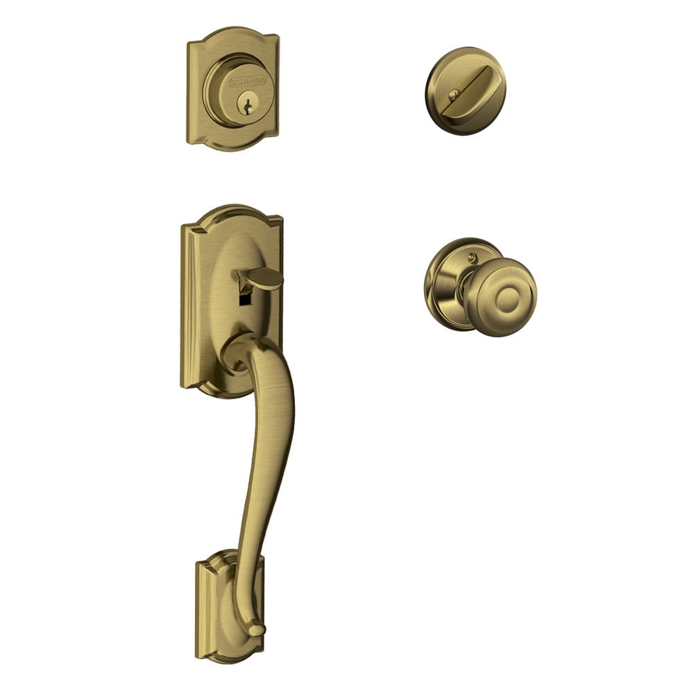 Schlage Camelot Antique Brass Single Deadbolt Keyed Entry Door Handleset Knob F60 V CAM 609 GEO