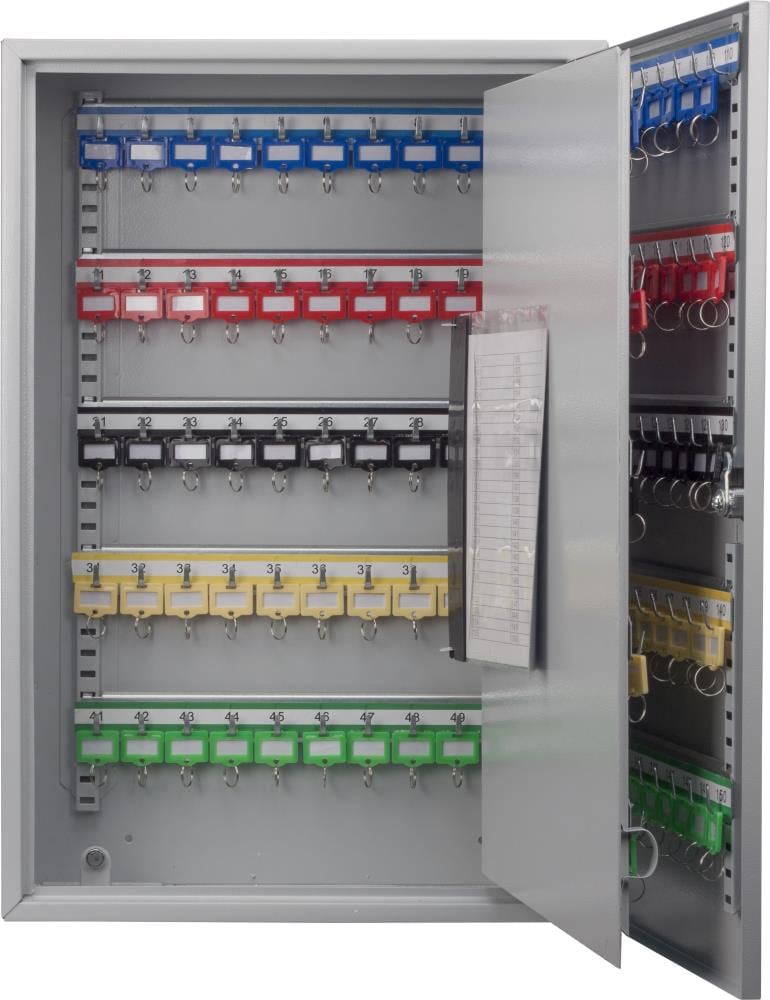 Barska Steel Wall-Mounted Key Cabinet Safe with 150 Hooks, Gray, Key Index and Log Sheet Included CB13236
