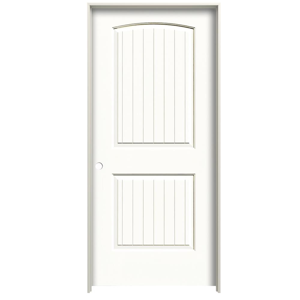 RELIABILT 30-in x 80-in Modern White Hollow core 2-panel round top plank Right hand Smooth Prefinished Molded composite Flat Jamb Single Prehung Interior Door