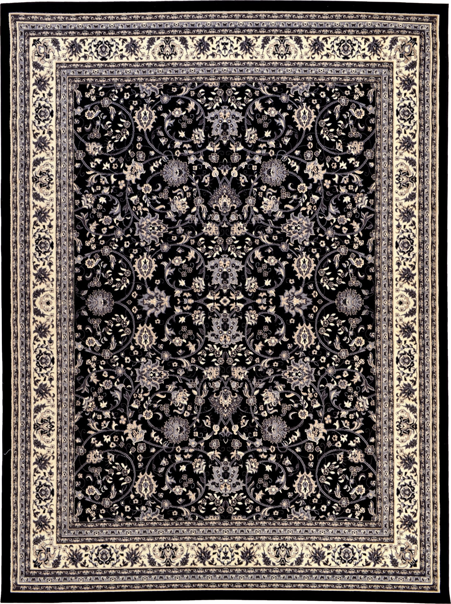 Unique Loom Washington Sialk Hill 10 x 13 (ft) Loomed Black/Gray Rectangular Indoor Floral/Botanical Area rug