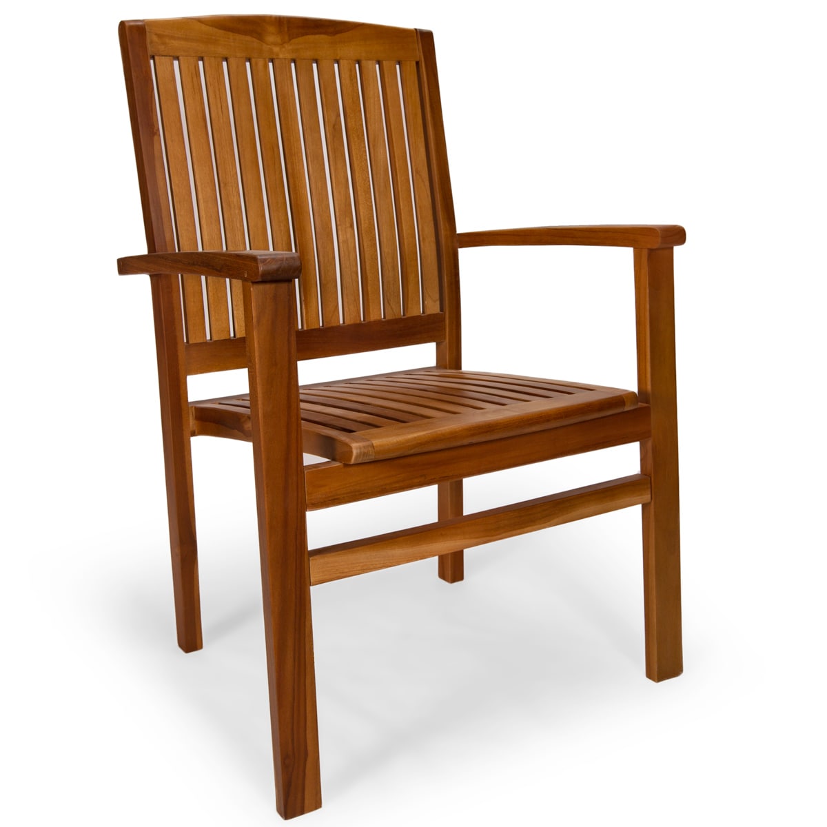 All Things Cedar Stackable Indonesian Teak Wood Frame Dining Chair with Slat Seat