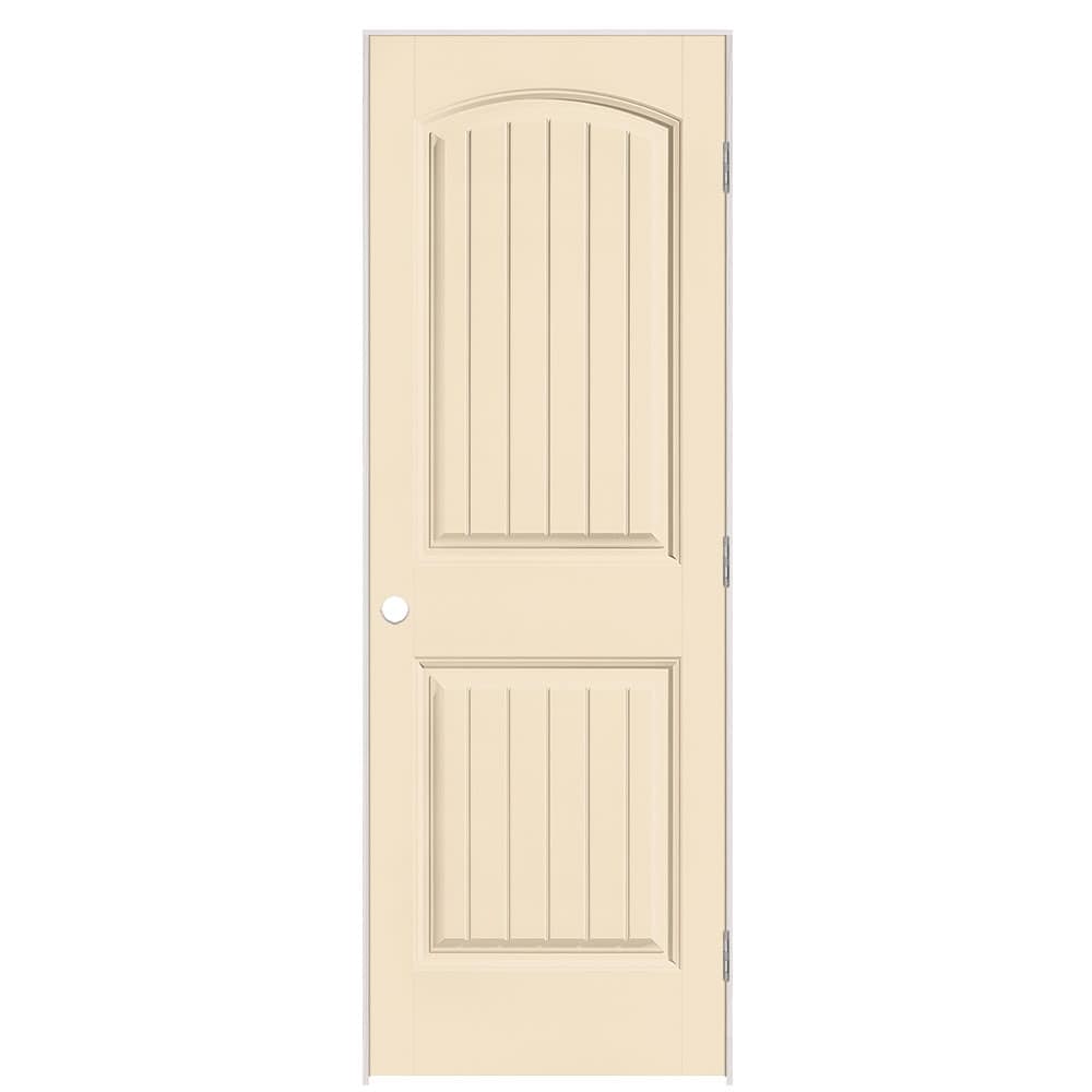 Masonite 28-in x 80-in Cream N Sugar Hollow core 2-panel round top plank Right hand Smooth Prefinished Molded composite Flat Jamb Single Prehung Interior Door