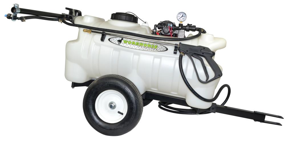 Workhorse Sprayers 25 Gallon Attachment Tank Sprayer with 10-in Pneumatic Wheels and Spray Gun - Ideal for ATV and Lawn Tractor Use, 80-in Broadcast Width LG25DTS