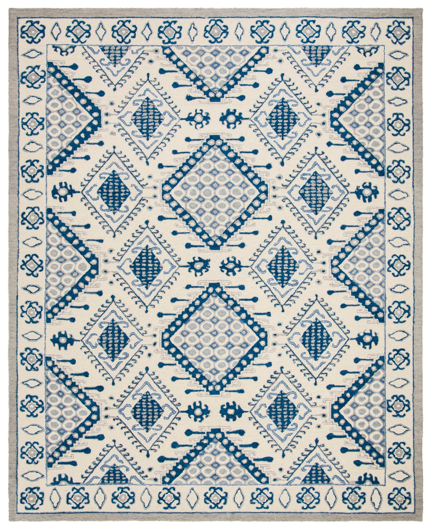 Safavieh Micro-Loop Pasha 8 x 10 (ft) Tufted Wool Ivory/Blue Rectangular Indoor Floral/Botanical Southwestern Area rug