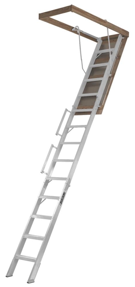 Century Aluminum Folding Attic Ladder 10-ft to 12-ft (Rough Opening, 25.5-in x 63-in) with 350-lb Capacity AL259Q
