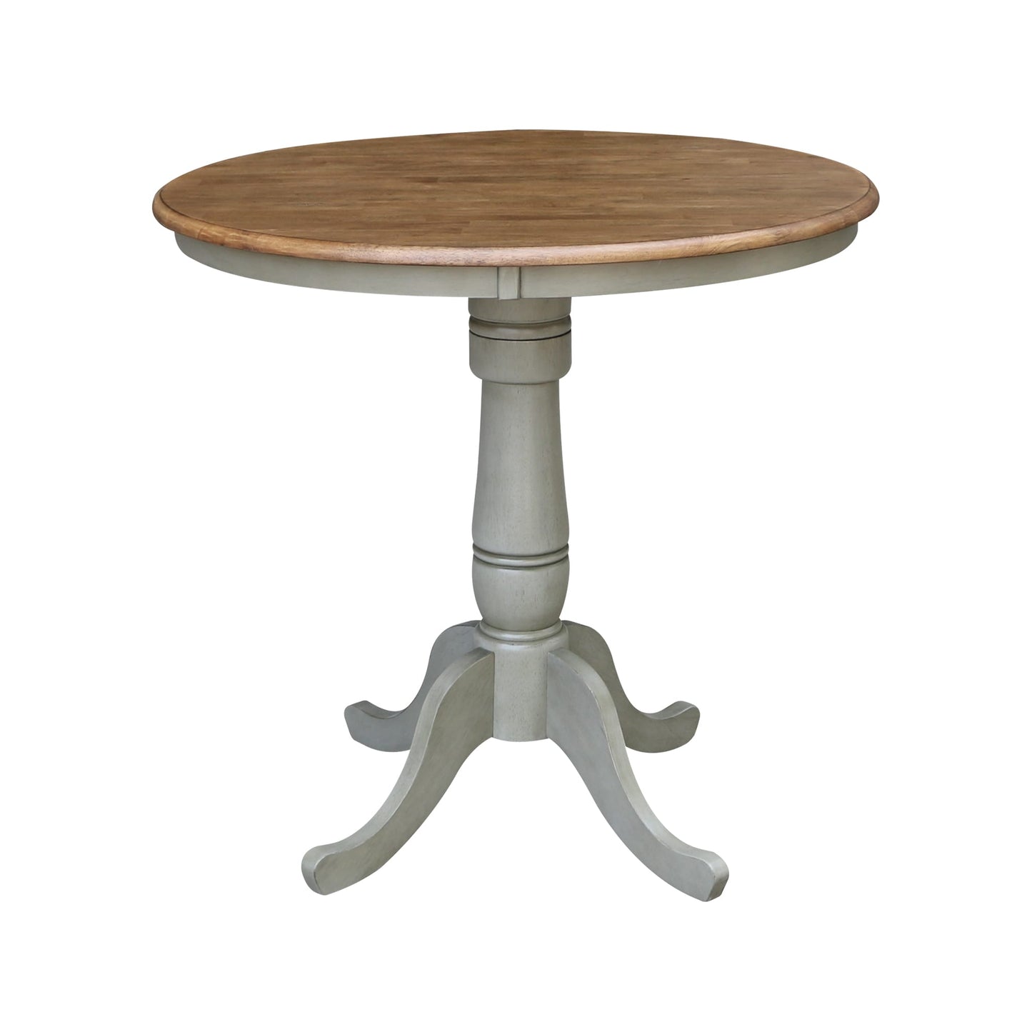 International Concepts Distressed Hickory/Stone Round Traditional Wood Counter Table, with Stone Finish and Wood Pedestal Base 36-in L x 35.1-in H