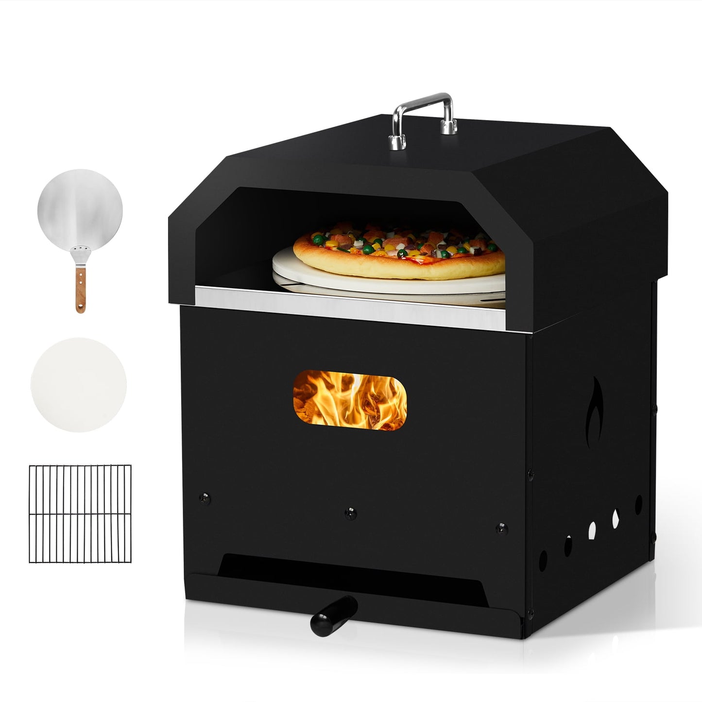 4-in-1 Outdoor Pizza Oven, 2-Layer Detachable Design, with Pizza Stone, Cooking Grill Grate, Portable for Family Gatherings, Parties