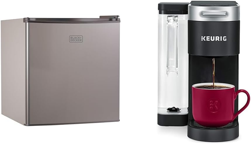 BLACK+DECKER BCRK17V Compact Refrigerator Energy Star Single Door Mini Fridge with Freezer & Keurig® K-Supreme Single Serve K-Cup Pod Coffee Maker, MultiStream Technology, Black