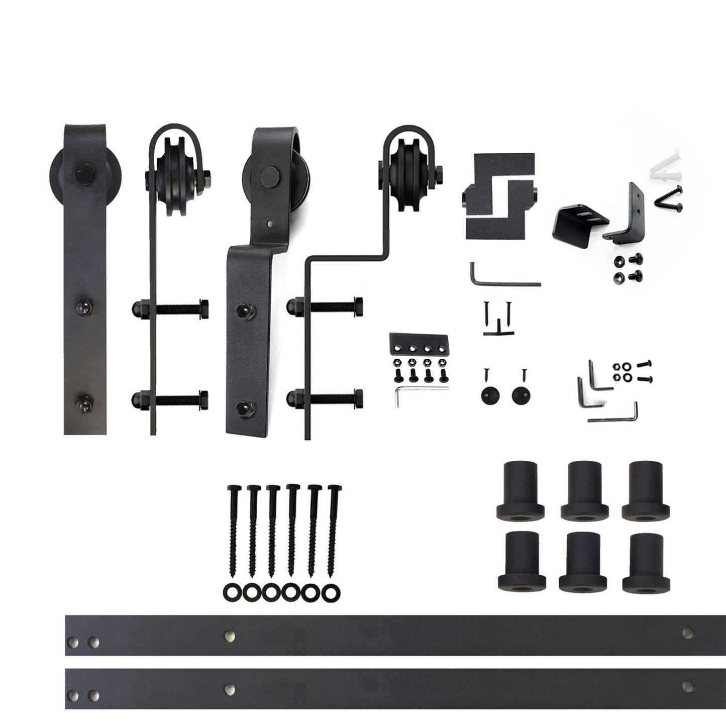 HOMACER 108-in Rustic Black Indoor J-strap Double Bypass Barn Door Hardware Kit YT5TGH108C