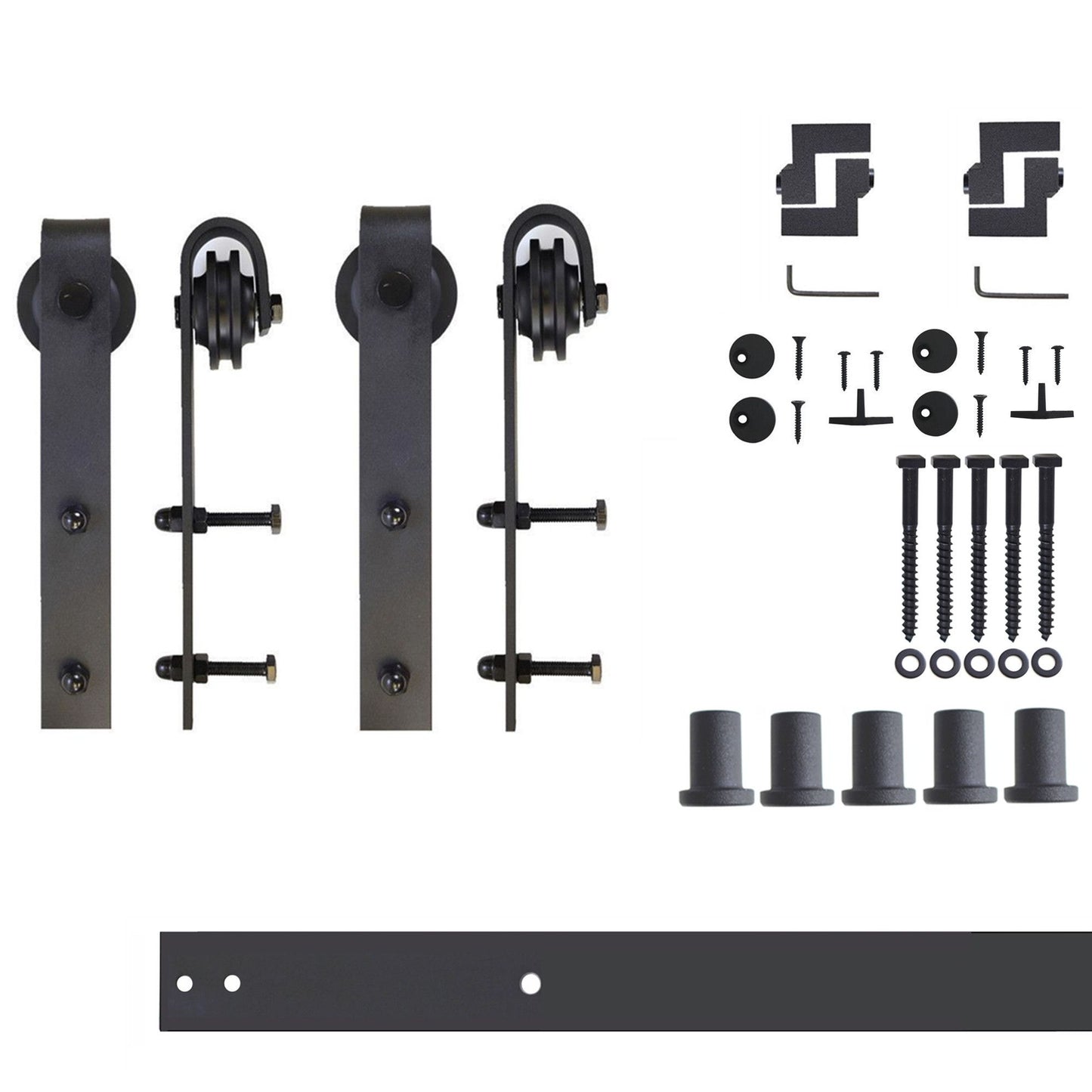 HOMACER 84-in Rustic Black Indoor J-strap Double Barn Door Hardware Kit YT2TGH084C