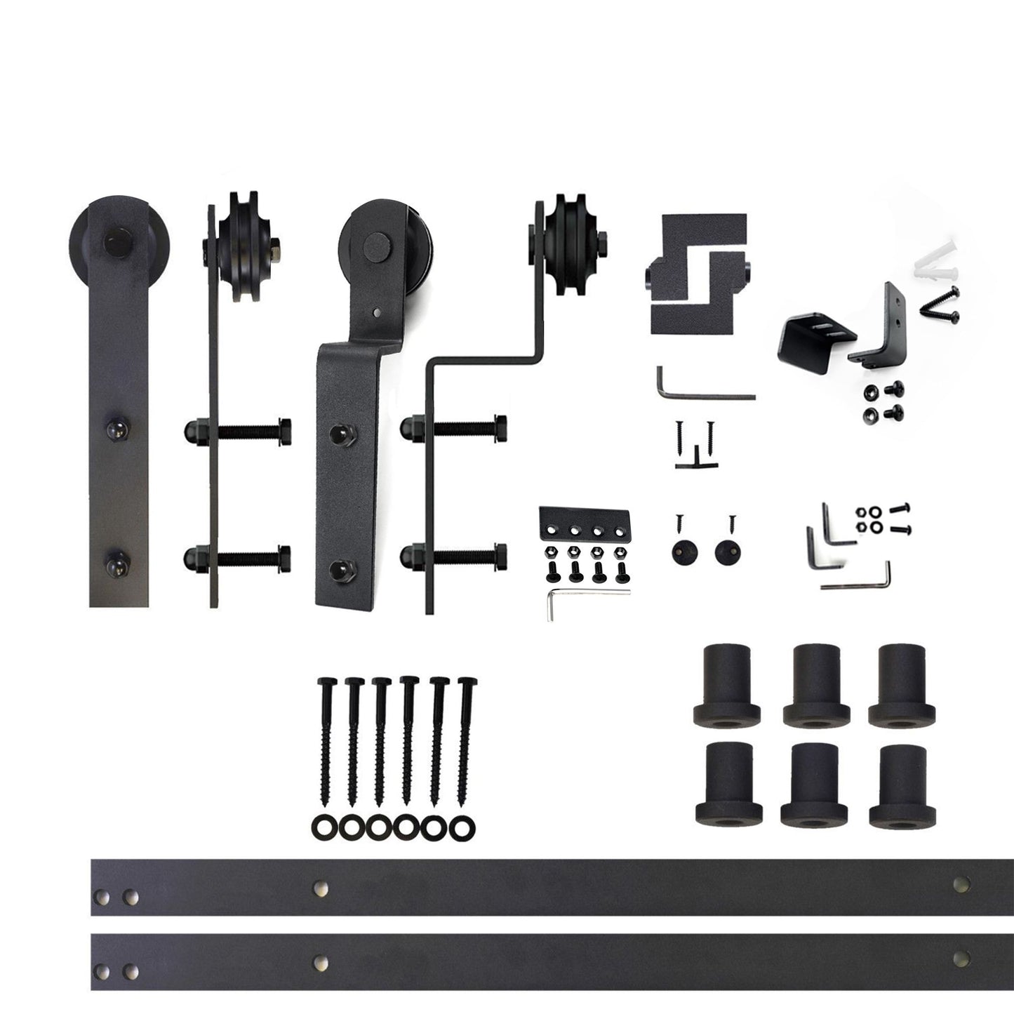 HOMACER 108-in Rustic Black Indoor I-strap Double Bypass Barn Door Hardware Kit ZT5TGH108C