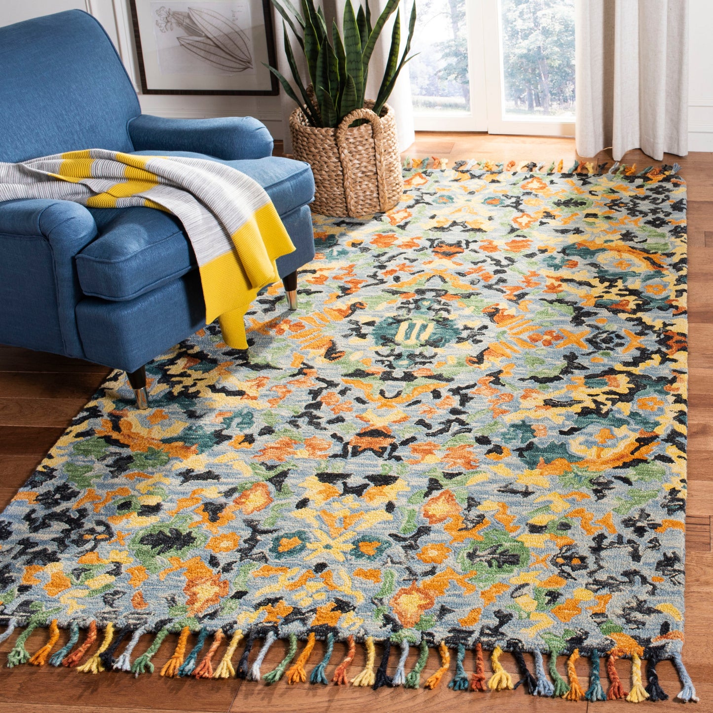 Safavieh Blossom Pinkey 10 x 14 (ft) Tufted Wool Blue/Multi Rectangular Indoor Floral/Botanical Bohemian/Eclectic Area rug