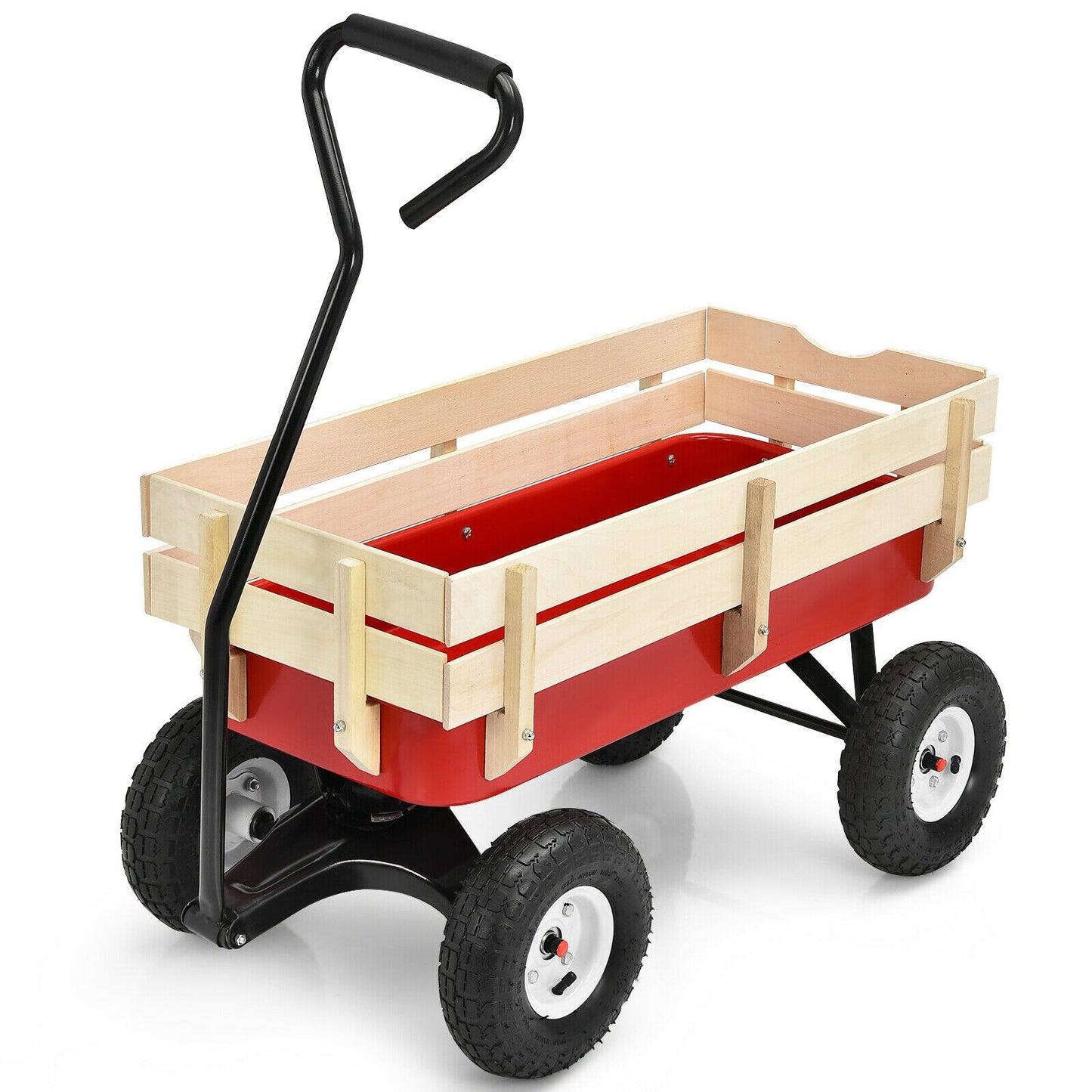 Costway Red and Brown Steel Garden Cart with Solid Tires - 330 lbs. Weight Limit, 3 Cu. Feet Capacity OGY01907