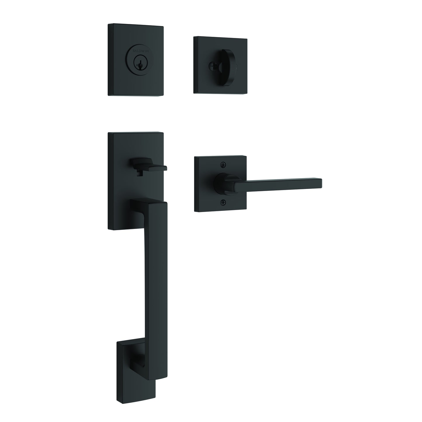 Baldwin Reserve Satin Black Single Deadbolt Keyed Entry Door Handleset with Square Lever SCLAJXSQUCSR190