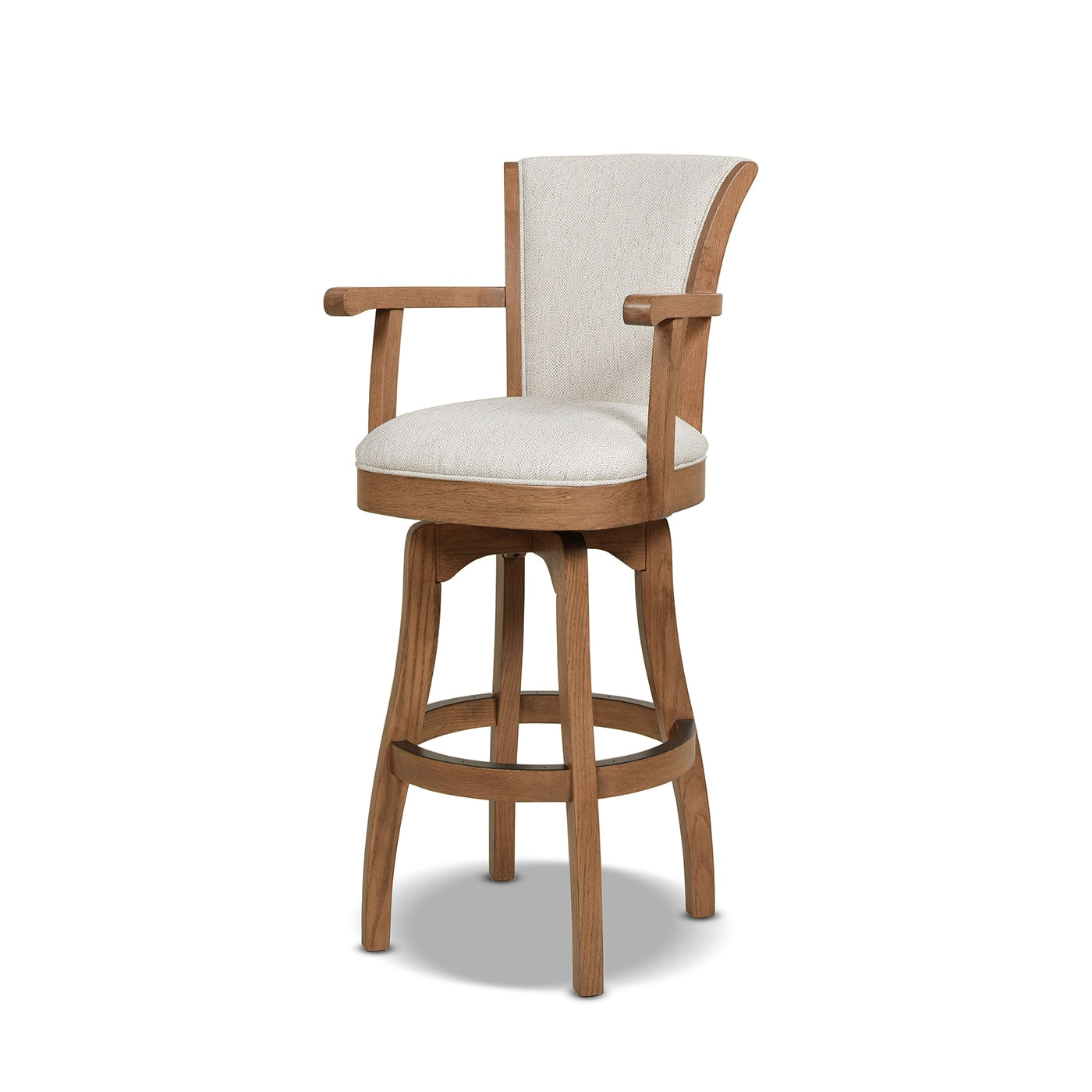 Jennifer Taylor Home Williams White Pepper 31-in H Bar height (28-in to 33-in) Round Seat Upholstered Swivel Wood Back Bar Stool with Arms and Back