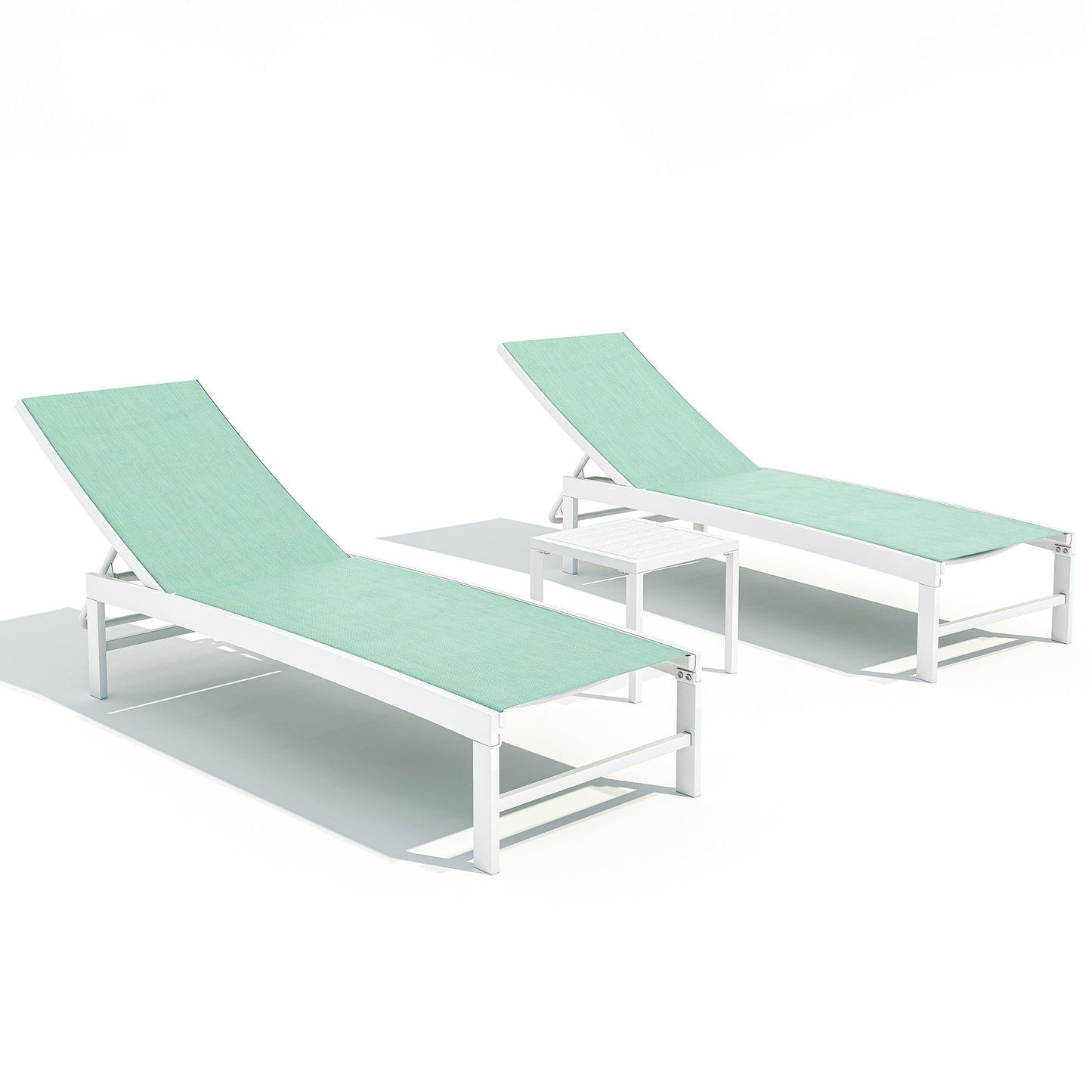 Crestlive Products Chaise Lounge with Table 3 -Piece Patio Conversation Set with Green Texteline