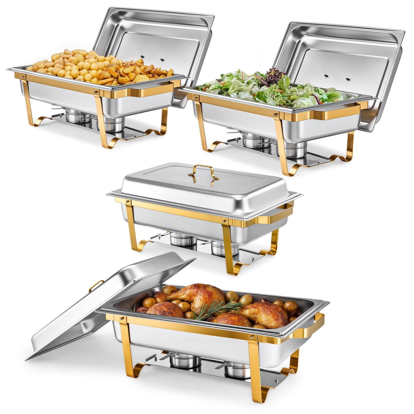 4pc Chafing Dish Buffet Set 9 qt Stainless Steel Food Warmers for Parties Banquets