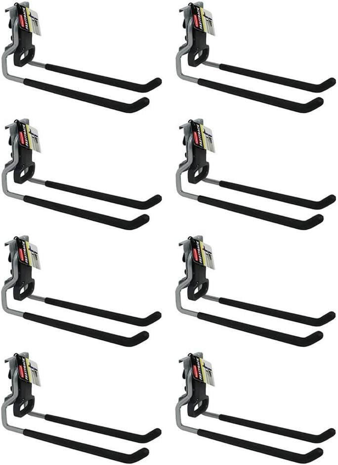 Rubbermaid Fasttrack Wall Mounted Garage Storage Utility Multi Hook for Tools, Chairs, Hose, Equipment, and Other Items, Supports 50 Lbs Each (8 Pack)