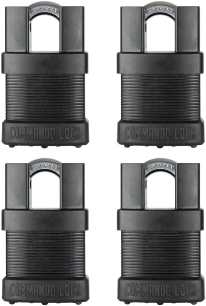 Commando Lock High Security Padlock 4 Pack - Military Grade Ideal for Storage Sheds, Toolboxes, Worksite, Gym Locker Lock, Portable Door Lock, Bolt Cutter Proof, Steel Alloy Design