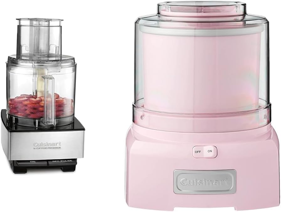 Cuisinart Food Processor 14-Cup Vegetable Chopper for Mincing, Dicing, Shredding & ICE-21PKP1 Frozen Yogurt - Ice Cream & Sorbet Maker, Pink, 1.5 Quart
