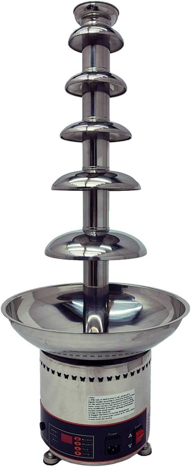 TECHTONGDA Chocolate Fondue Fountain Machine 6 Tiers Electric Chocolate Waterfall Machine Stainless Steel Hot Cheese Fondue Tower with Digital Display for Home Party Wedding Using 110V