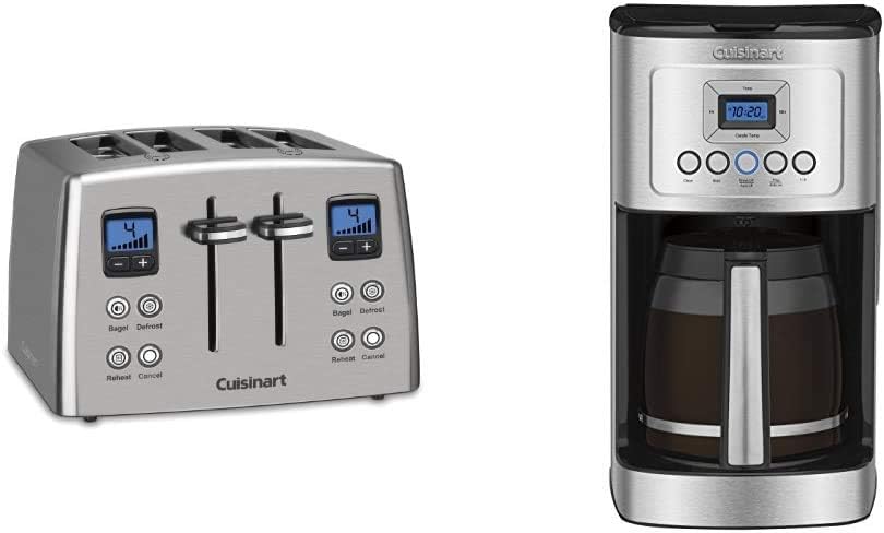 Cuisinart CPT-435 Countdown 4-Slice Stainless Steel Toaster & DCC-3200P1 Perfectemp Coffee Maker, 14 Cup Progammable with Glass Carafe, Stainless Steel