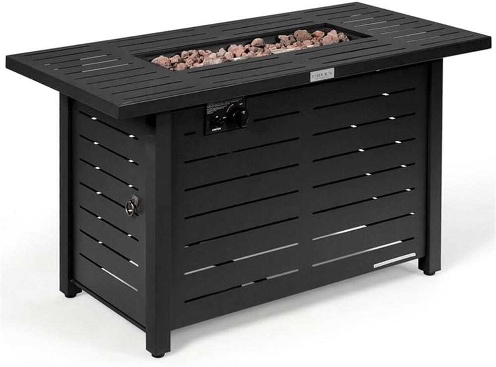 Pemberly Row 42" Rectangular Propane Gas Fire Pit 60000 Btu Black