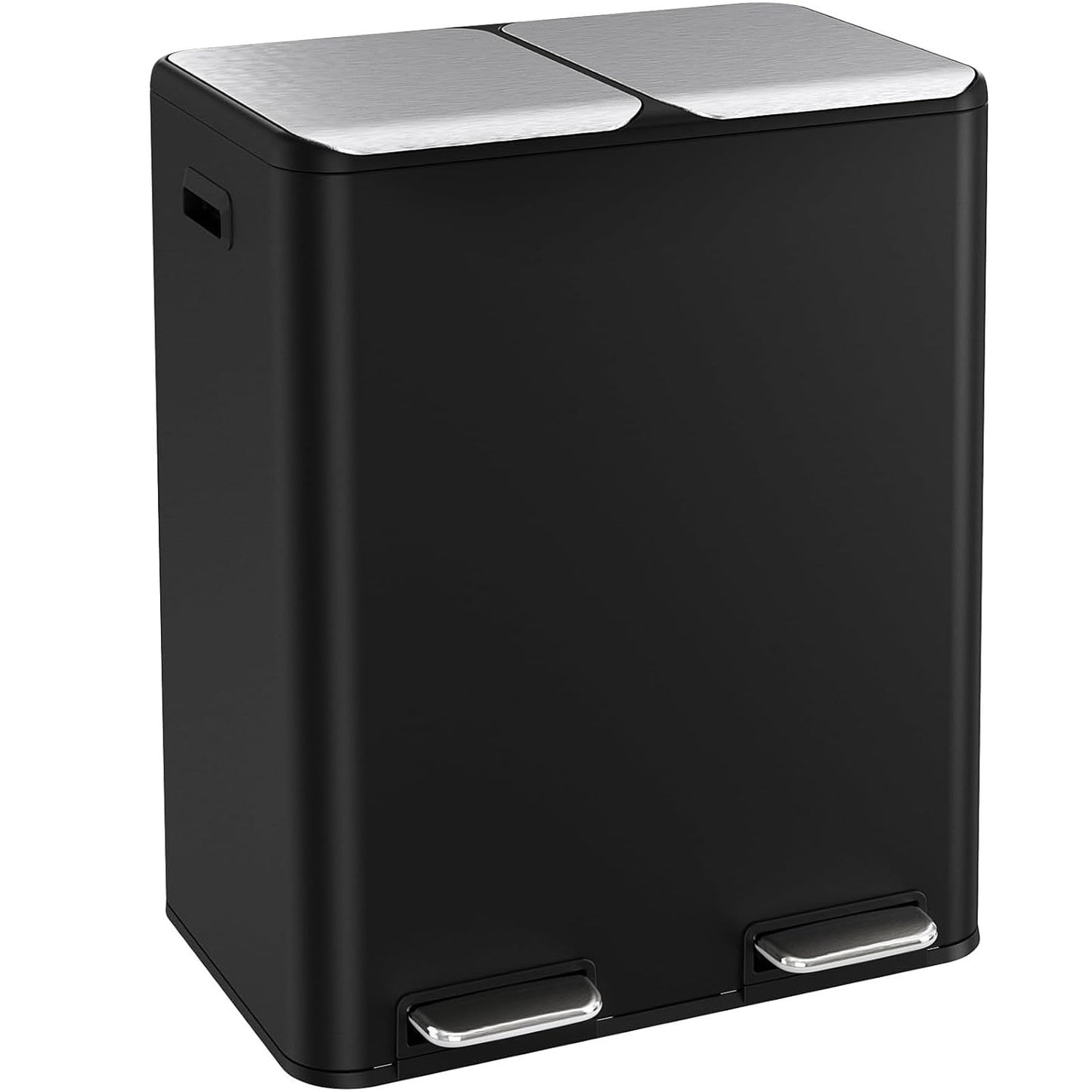ComfyCorner 16 Gal (2 x 30 L) Dual Trash Can, Stainless Steel Kitchen Garbage Bin, Recycle Dustbin with Odor Control Box, Soft-Close Lid, Inner Buckets, Side Handle, Step Pedal, for Home Office