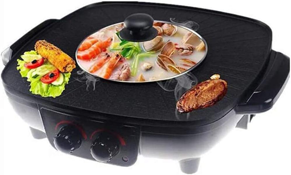 Electric Grill Indoor Electric Grill Hot Pot,Separate Dual Temperature Control, Home Non-Stick Baking Pan Indoor Barbecue Oven Separate Cleaning, Capacity for 5-6 People, 220V