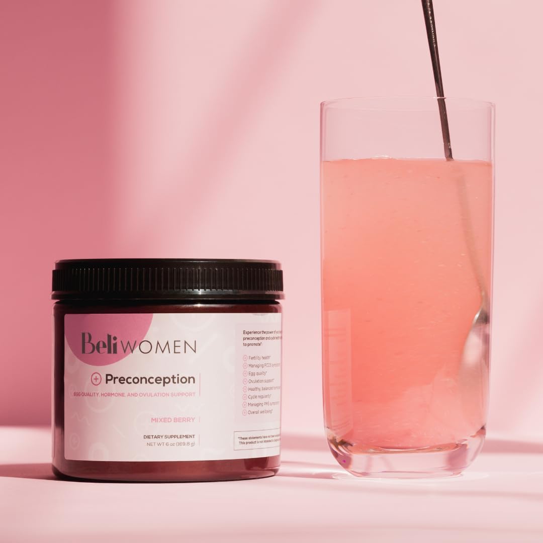 Beli Preconception Supplement for Fertility, Egg Quality, PCOS, Hormones, and Ovulation. Berry Flavored Drink Mix Powder - Support for PCOS & PMS. Made with Inositols, CoQ10, Acai, NAC and More.