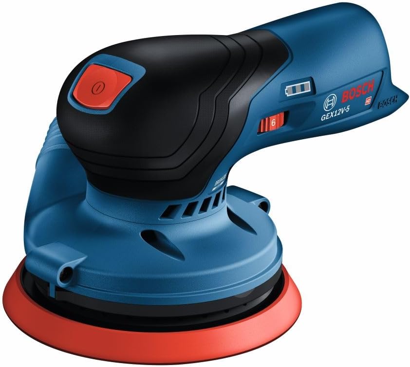 BOSCH GEX12V-5N 12V Max Brushless 5" Random Orbit Sander - Ergonomic Palm Grip, Dust Collection System, Speed Selector, Soft-Start Technology (Bare Tool)