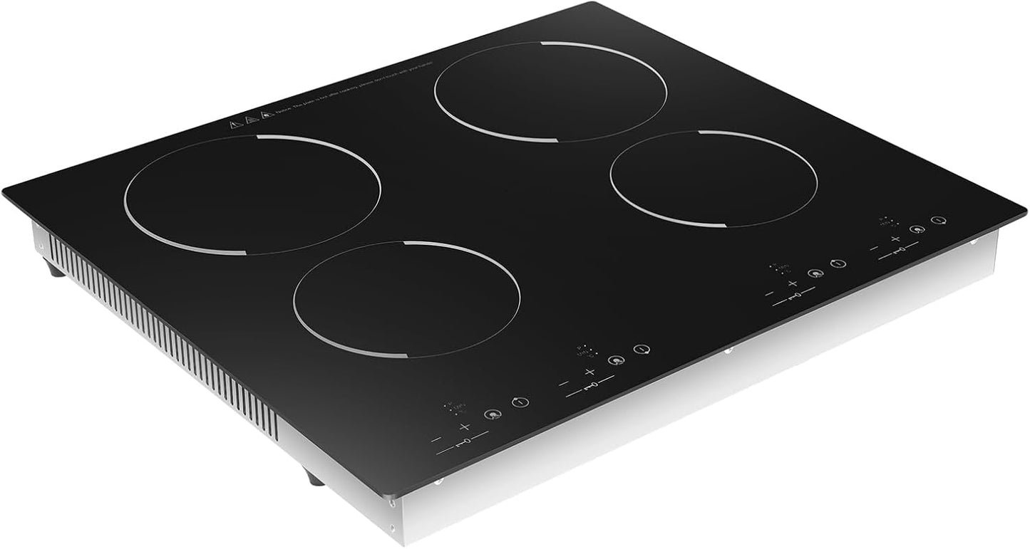 4 Burner Electric Cooktop with LED Display Screen, 3000W Portable Electric Built-in Stove, 23.4 Inch Ceramic Stove Top with 9 Heating Level, Timer, Child Lock, Intelligent temperature Control