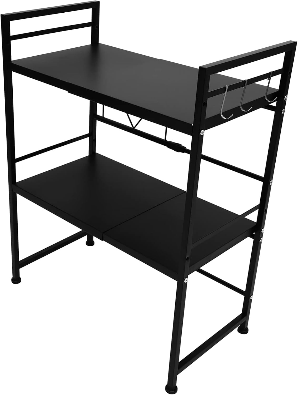 1pc Retractable Kitchen Rack Dual Storage Shelf for Microwave Oven Space-Saving Organizer Stand Black for Kitchen Utensils and Appliances