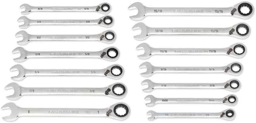 GEARWRENCH 14 Piece 90-Tooth 12 Point SAE Reversible Ratcheting Wrench Set with Wrench Roll | 86661