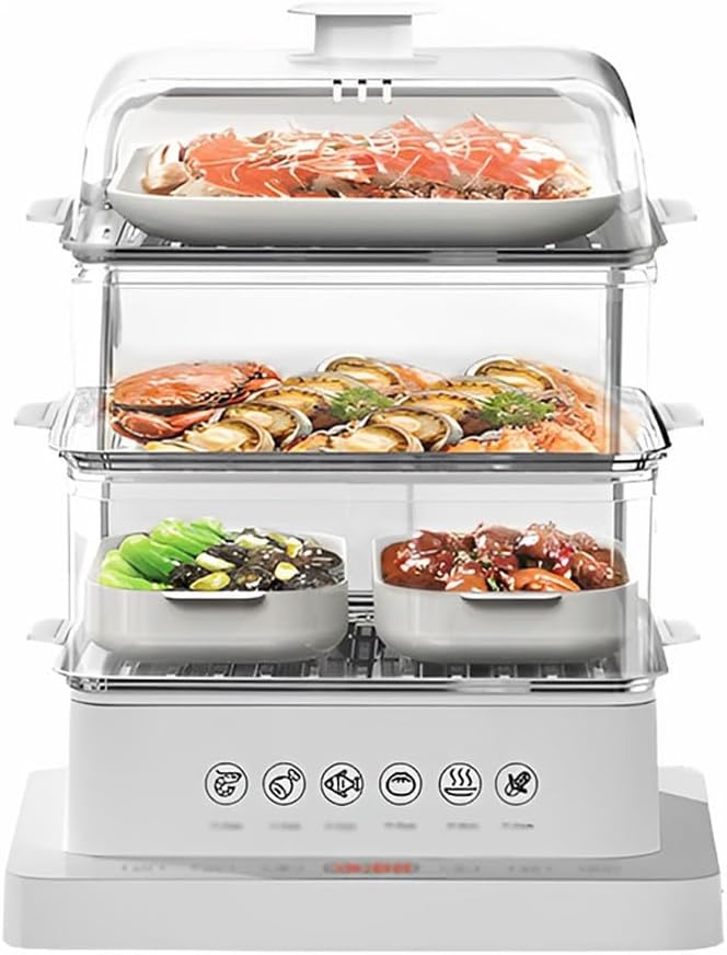 Food Steamer with Timer - Electric Steam Box for Healthy Cooking of Vegetables, Meat, and Fish - Multifunctional Design with Appointment Function