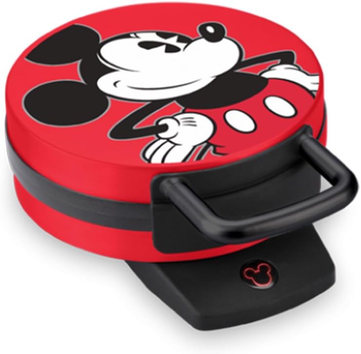 Disney Mickey Mouse Waffle Maker by Select Brands - Nonstick Waffle Iron for Fun Mickey-Shaped Waffles - Disney Kitchen Gift - 800 Watts - Red