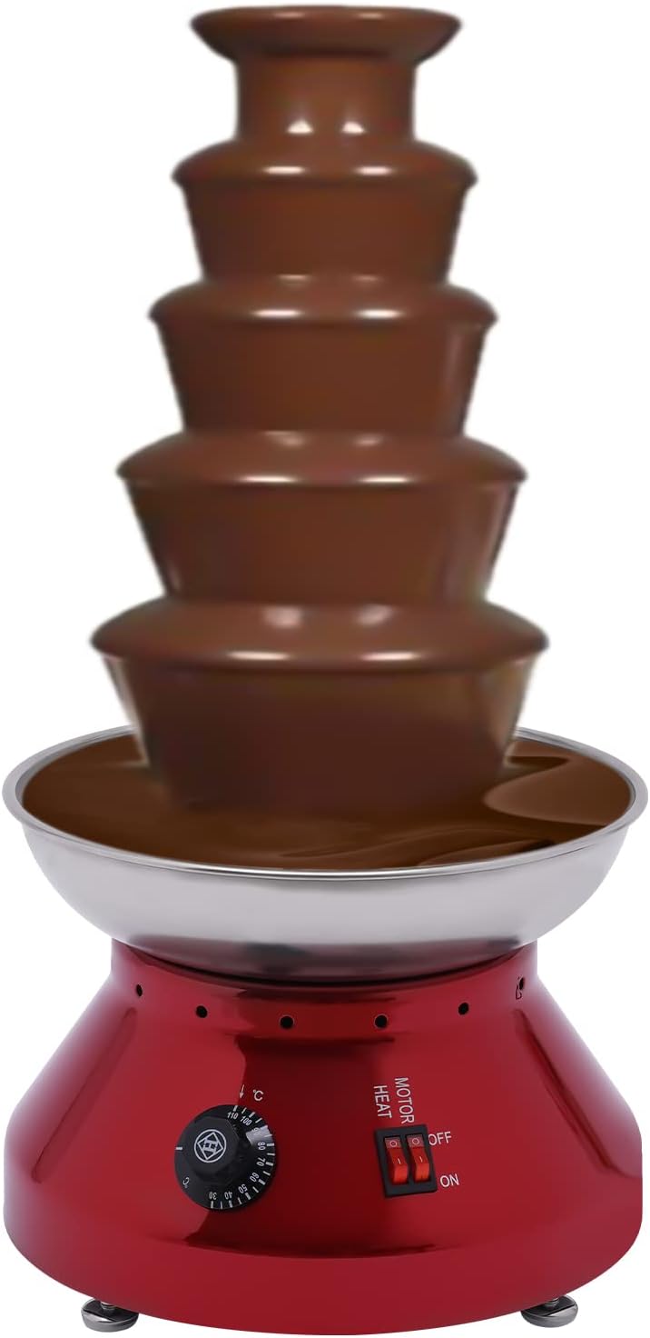 Commercial Chocolate Fountain, 230W 5 Tiers 7 Lbs Chocolate Fondue Machine Large, Fuente De Chocolate, Stainless Steel Hot Chocolate Melting Machine for Party, Wedding, Buffet(Red)