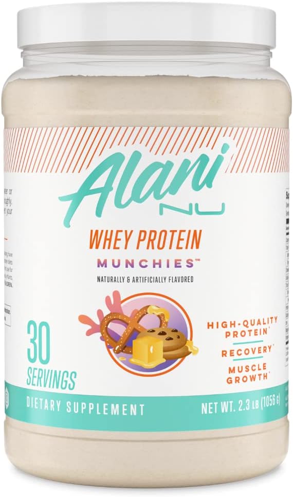 Alani Nu Whey Protein Powder Munchies | 23g Protein with Low Sugar & Digestive Enzymes | Meal Replacement Powder | Low Fat Low Carb Whey Isolate Protein Blend | Low Sugar |30 Servings