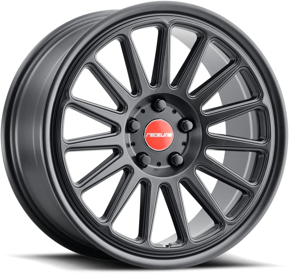 Raceline Wheels 315B GRIP Wheel Satin Black 18X9.5"5X100 Bolt Pattern +35mm Offset\/(6.1"B\/S) 15 Spoke Aluminum Passenger Car Wheels, Full Size Replacement Black Car Rims