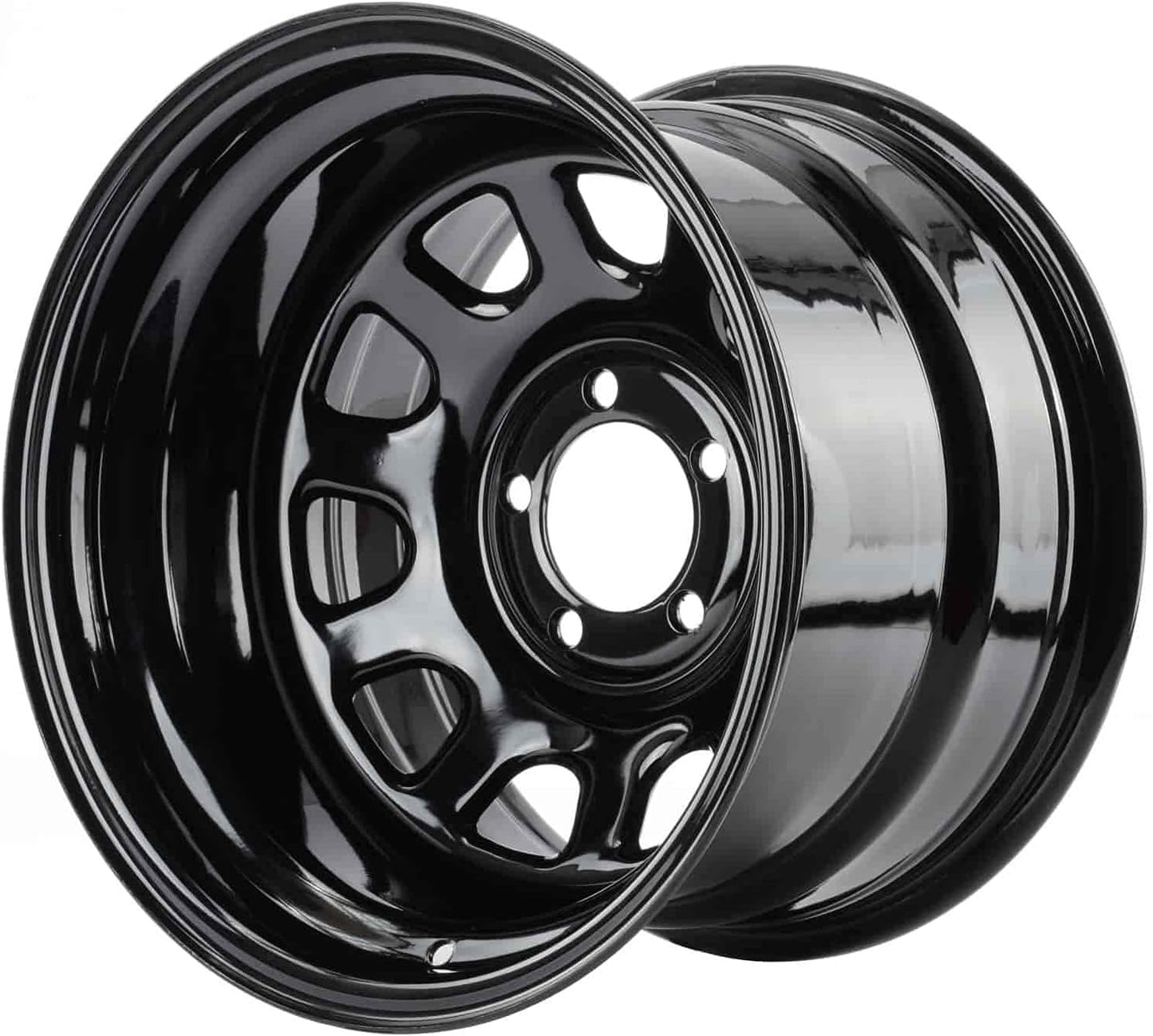 JEGS D Window Wheel | 15” x 10” | 5 x 4.5” Wheel Bolt Pattern Spacing | -39 mm Offset | 4” Backspacing | Powder Coated Black Steel | 3.27” Center Bore