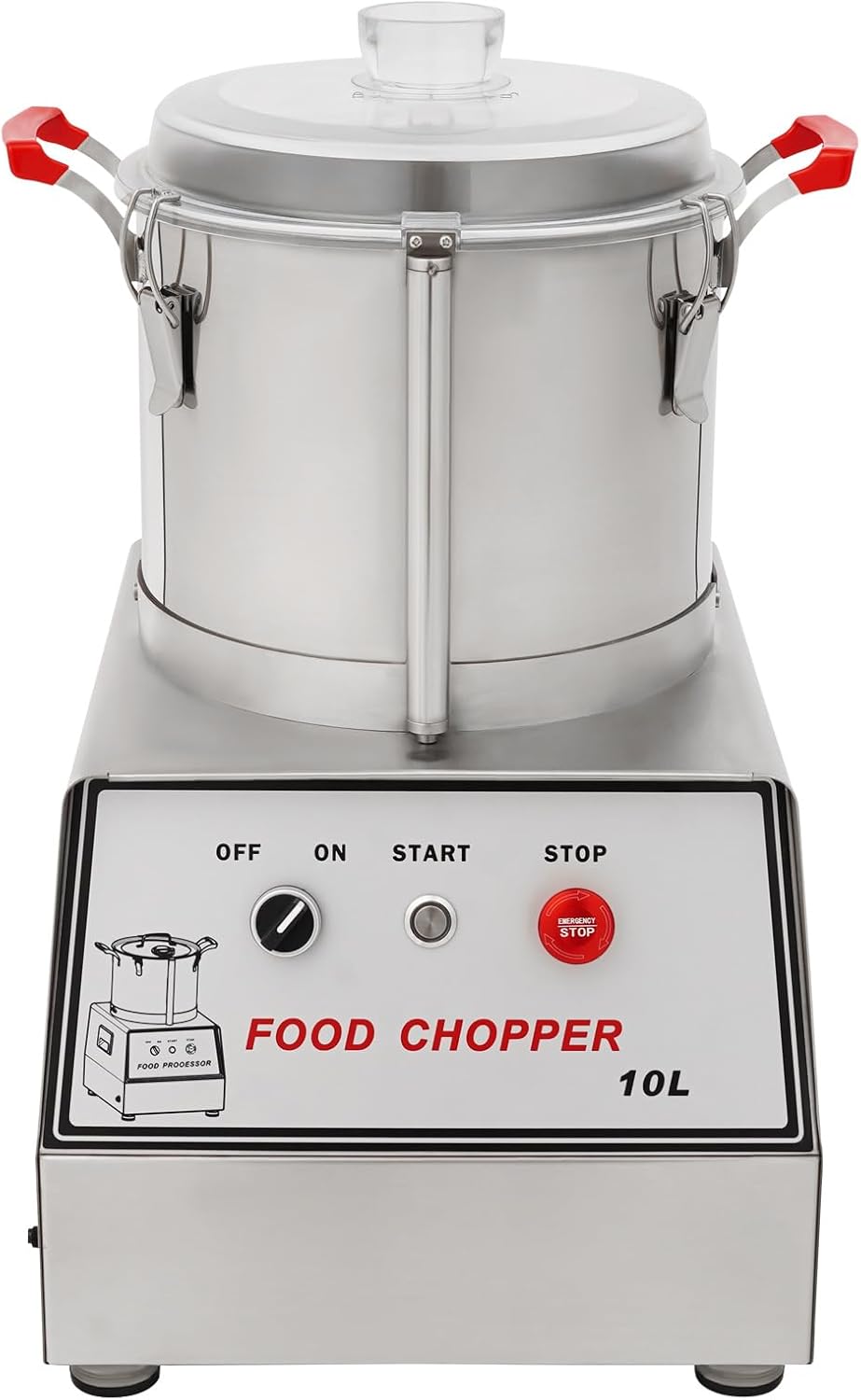 10L Commercial Food Processor, 110V 1400W Electric Food Chopping Machine, Heavy Duty Stainless Steel Food Processor for Carrots, Mushrooms, Onions, Meat (10L)