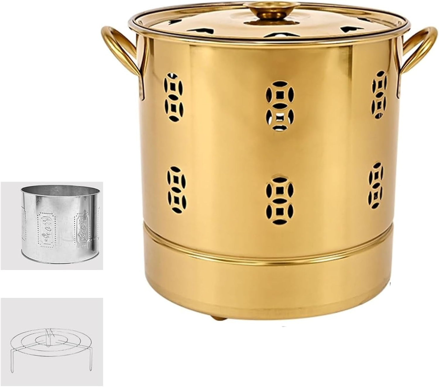 Smokeless Burn Barrel,Burn Barrel, Stainless Steel Incinerator Cage with Lid,Burn Barrels for Outside,Garden Waste incinerator,(Gold,C)