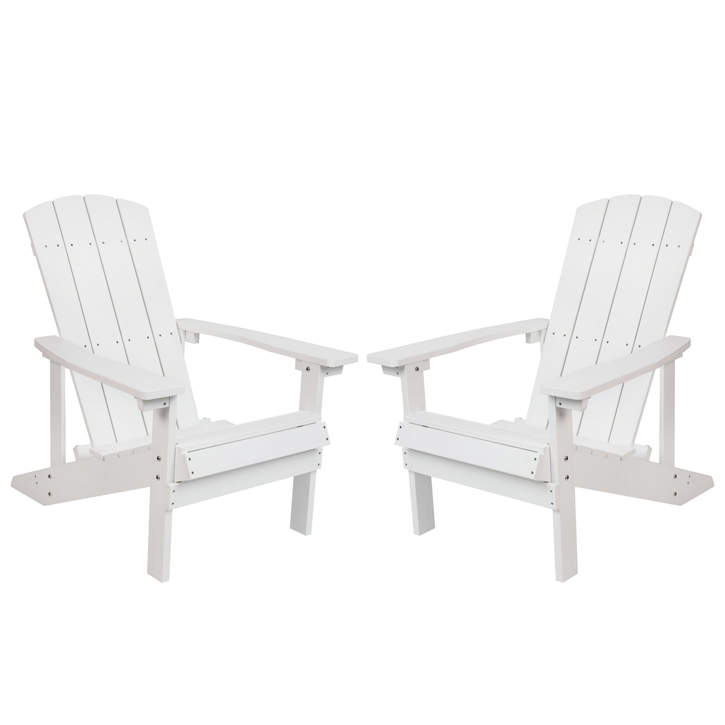Flash Furniture Charlestown Set of 2 White Resin Frame Stationary Adirondack Chair with Solid Seat