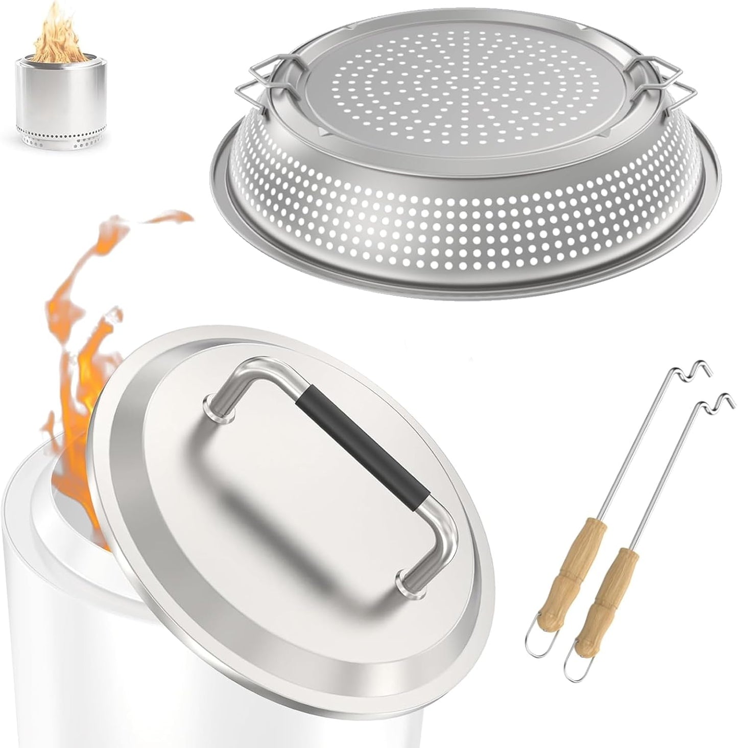 Fire Pit Spark Protector Screen & Fire Pit Lid for Solo Stove Ranger 15" Accessories,Parts for Solo Stove Ranger and Other Outdoor Fire Pits, with Heat Resistant Handle
