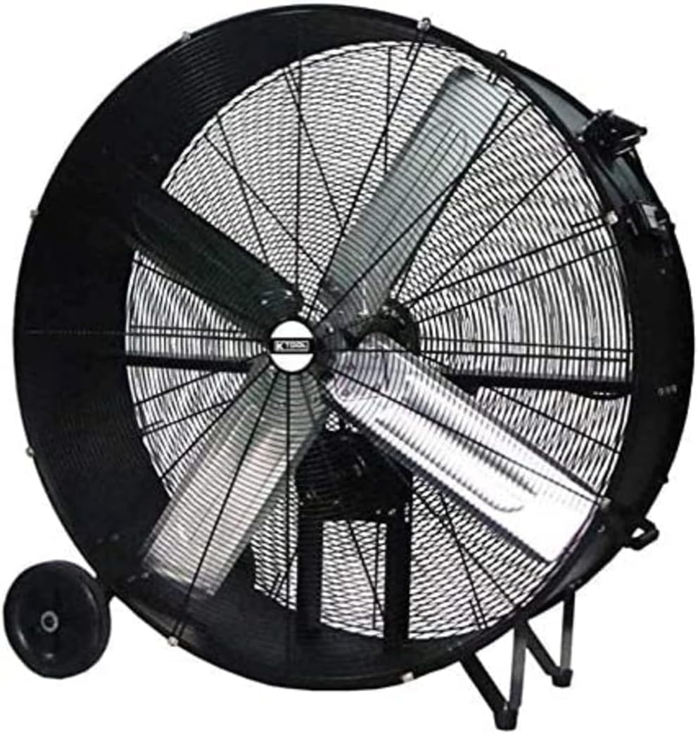 K Tool International 77742 42” Belt Drive Drum Fan with 8” Wheels, High-velocity, 2-Speed, Cut-off Protection, 14,800 Max CFM, cUL listed, Used in Warehouses, Shops, Greenhouses, Barns, Gyms, Black