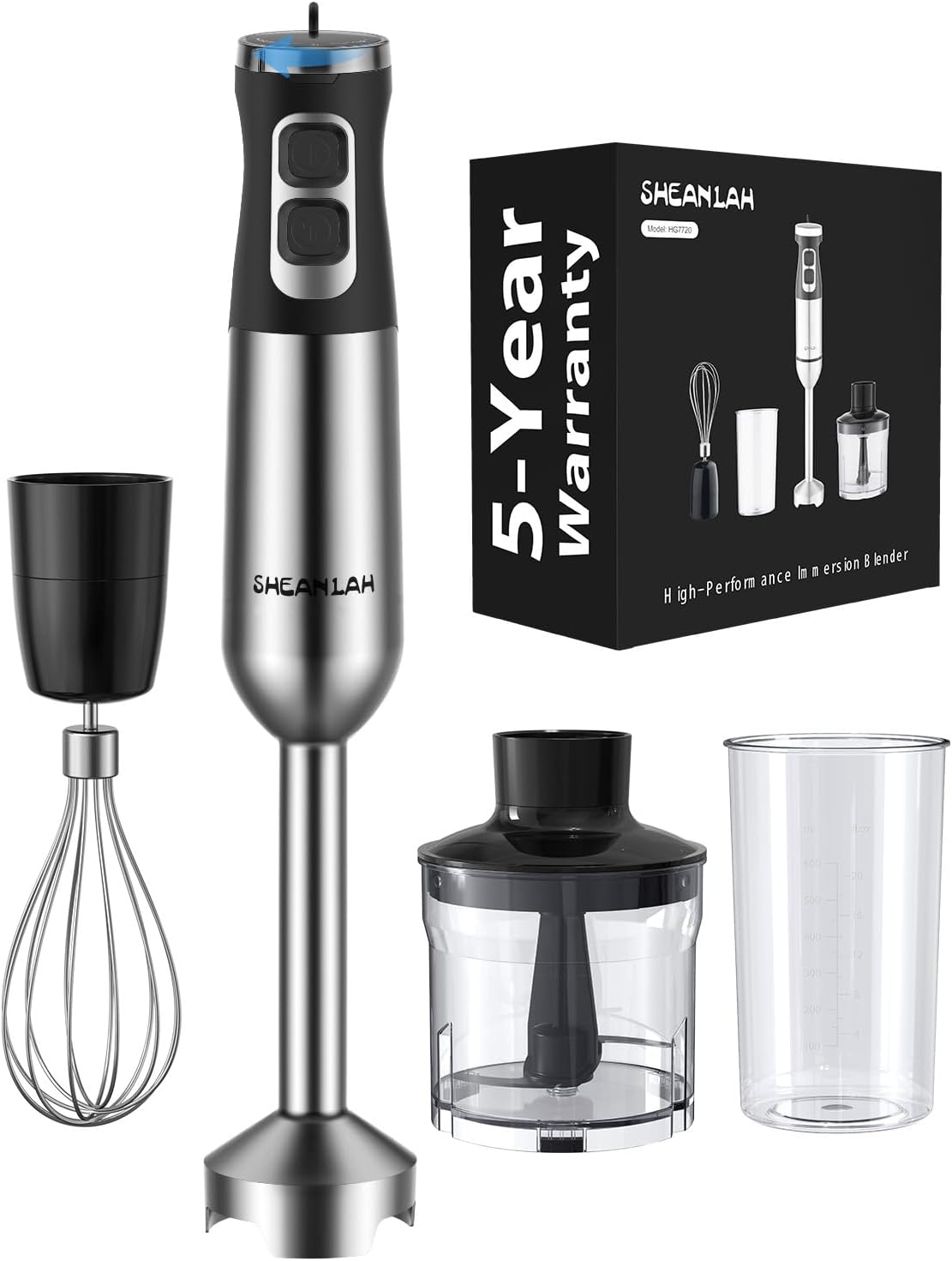 1000W Powerful Immersion Blender Handheld, 2025 New Update Hand Blender with 25-Speed and Heavy-Duty Copper Motor, 4 in 1 Hand Mixer with Chopper, Whisk, Beaker and Wand