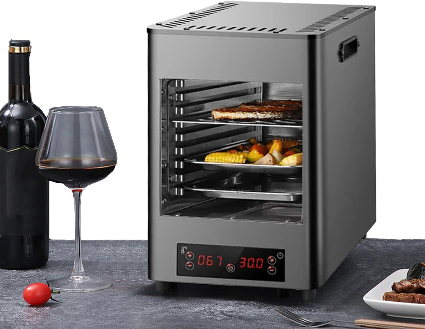 8-Layer Commercial Steak Grill, top Infrared Light Wave Heating, 5-Minute Quick preheating, with Touch Button and Timer, Maximum Temperature 800℃