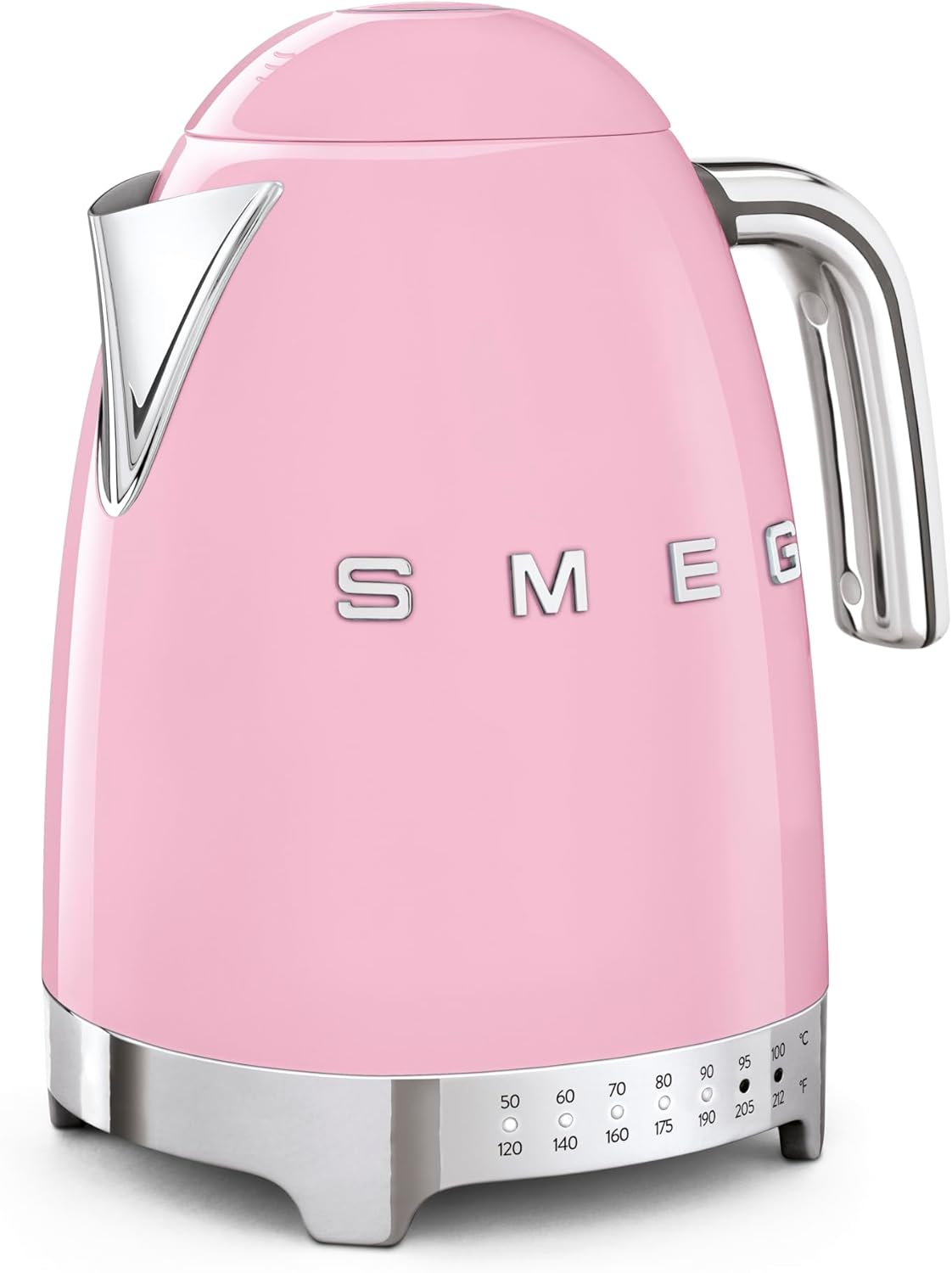 SMEG 7-Cup Variable Temperature Electric Kettle - Retro Style Aesthetic with Advanced Technology - Stainless Steel, 1400W, 120V, 360° Swivel Base, Keep Warm Function (Pink)